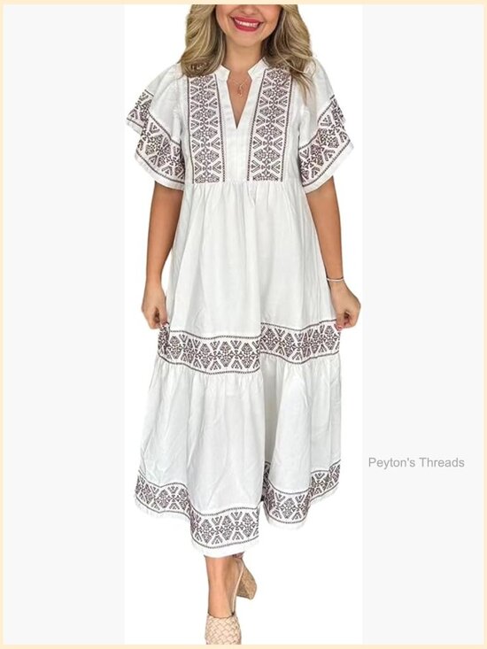 Dresses & Skirts - Women's Summer Printed Floral Dress Cotton Midi Long Tunic